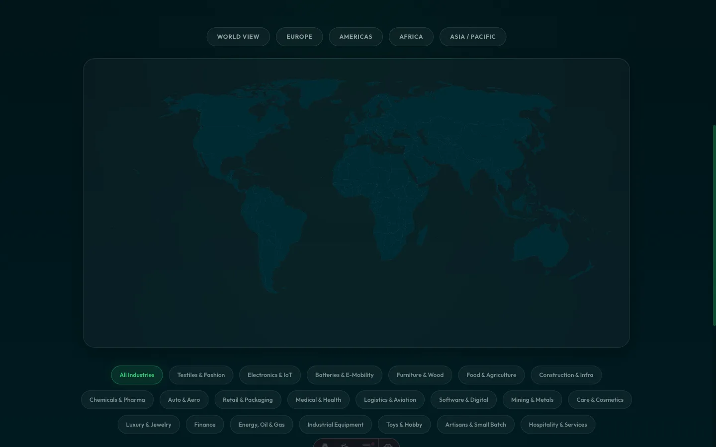 Global Compliance Intelligence Map showing world regions and industry filters